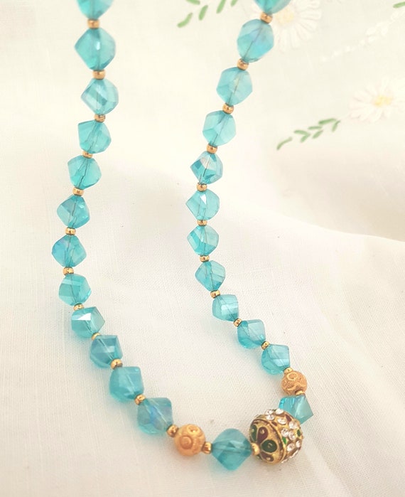 Vintage crystal necklace, turquoise colour, rhine… - image 6