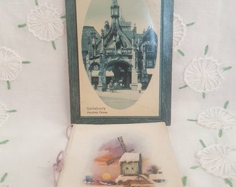 2 vintage photographs, antique edwardian postcards, old stamps, salisbury christmas cards