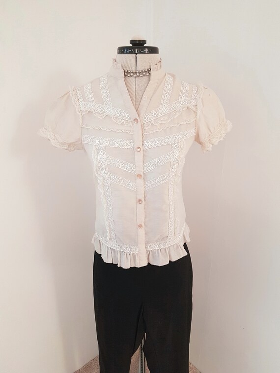 edwardian style blouse, beige lace top, romantic f