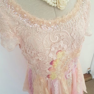 boho wedding dress, fairy tutu alternative, peach pink, romantic tattered, one of a kind image 9