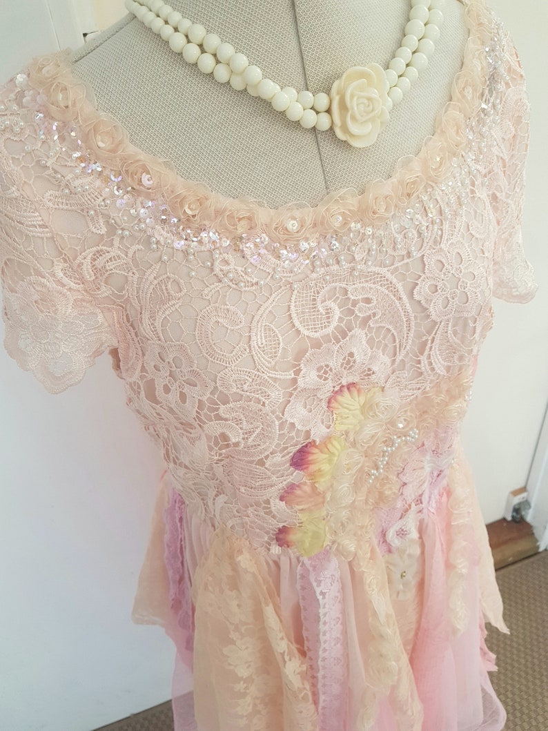 boho wedding dress, fairy tutu alternative, peach pink, romantic tattered, one of a kind image 9