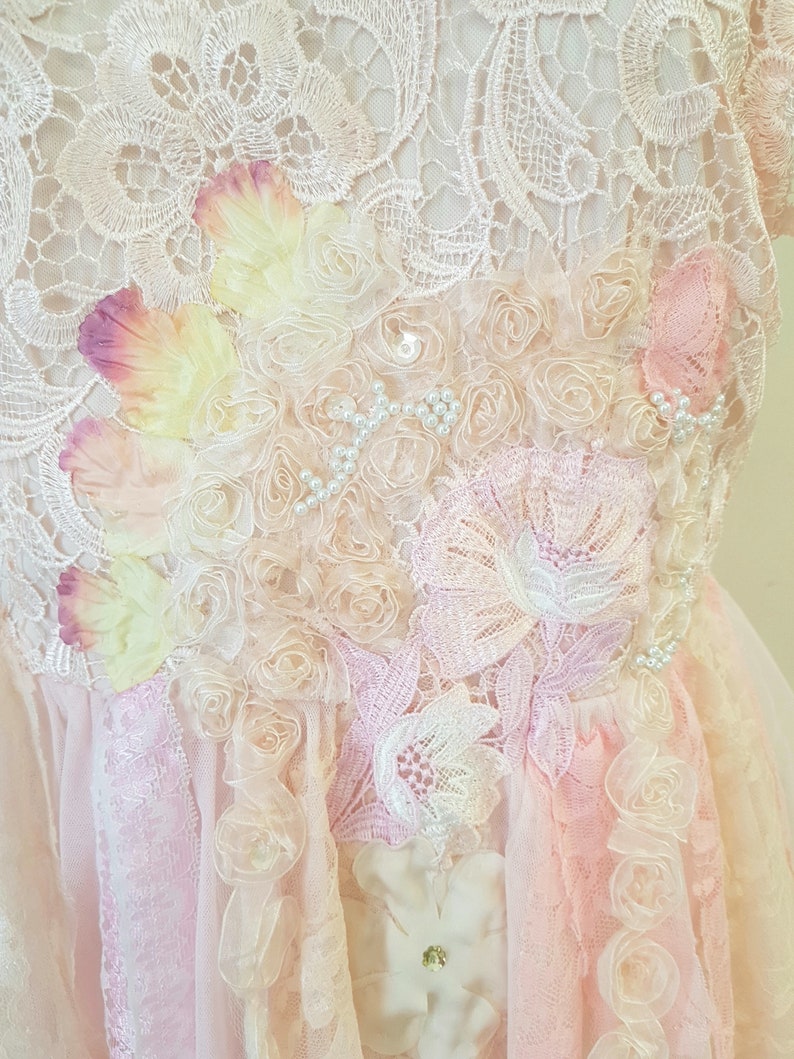 boho wedding dress, fairy tutu alternative, peach pink, romantic tattered, one of a kind image 4