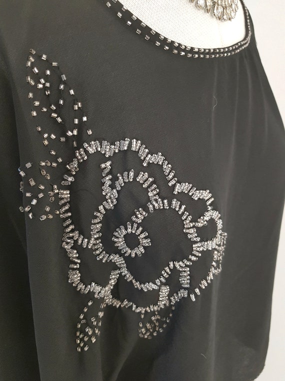 beaded black top, STUNNING beadwork, big sleeves,… - image 3