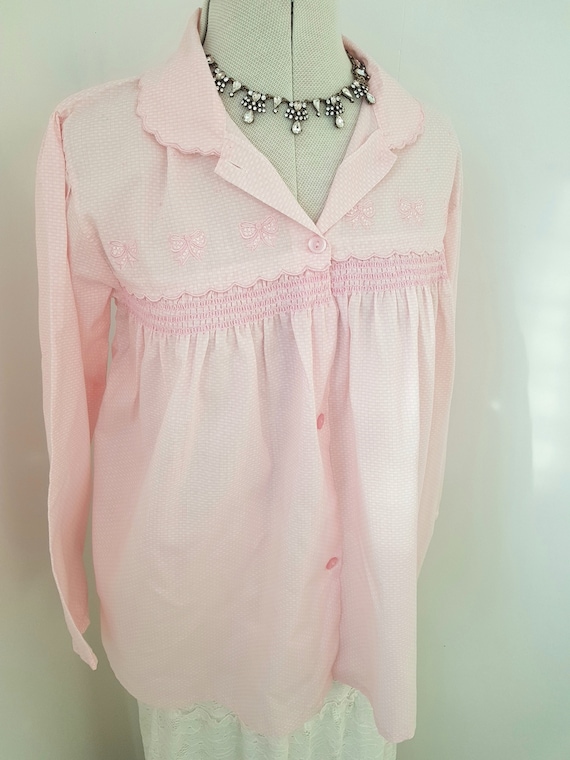 pink bed jacket, 80s vintage underwear,  pink lin… - image 1