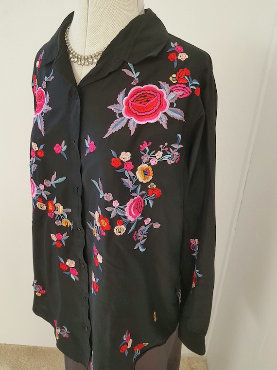 black embroidered shirt, INCREDIBLE floral embroid