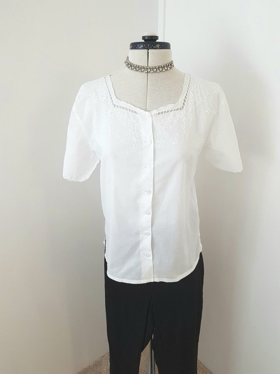edwardian style blouse, embroidered top, flatterin