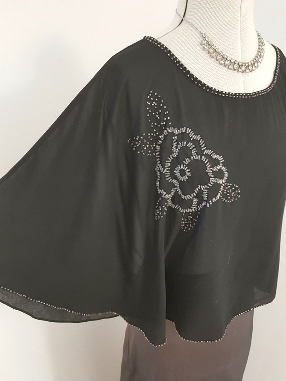 beaded black top, STUNNING beadwork, big sleeves,… - image 6