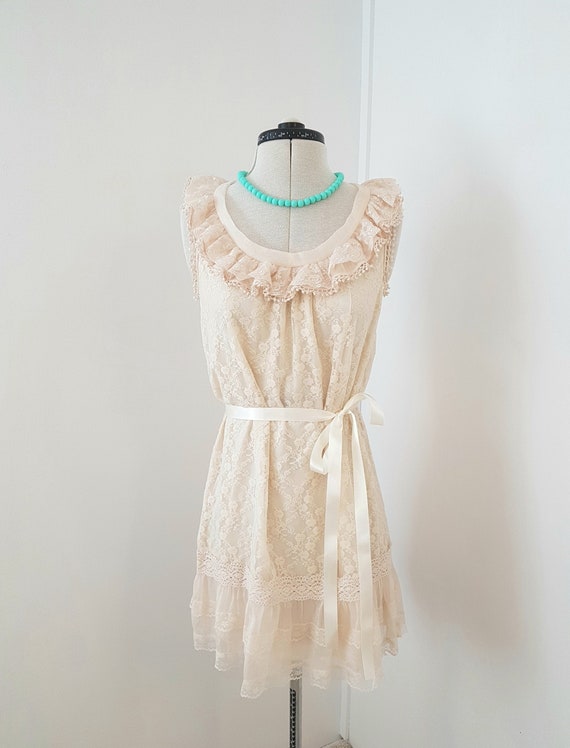 victorian style dress, beige lace, mini dress, sho