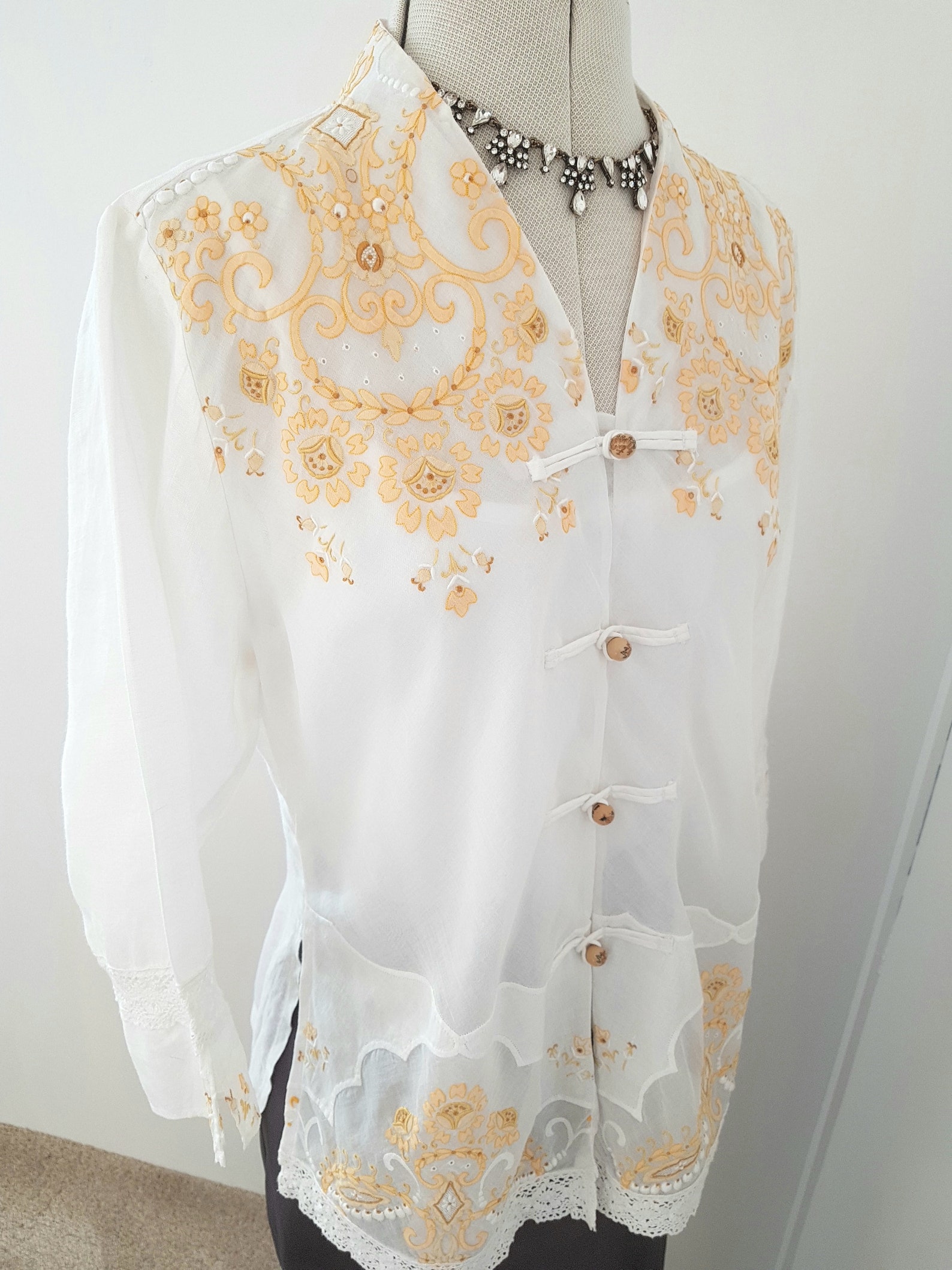 White Embroidered Jacket Panels of Old Embroidery Crochet Etsy