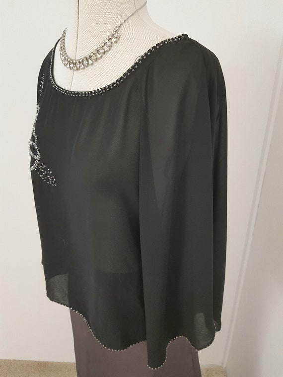beaded black top, STUNNING beadwork, big sleeves,… - image 4
