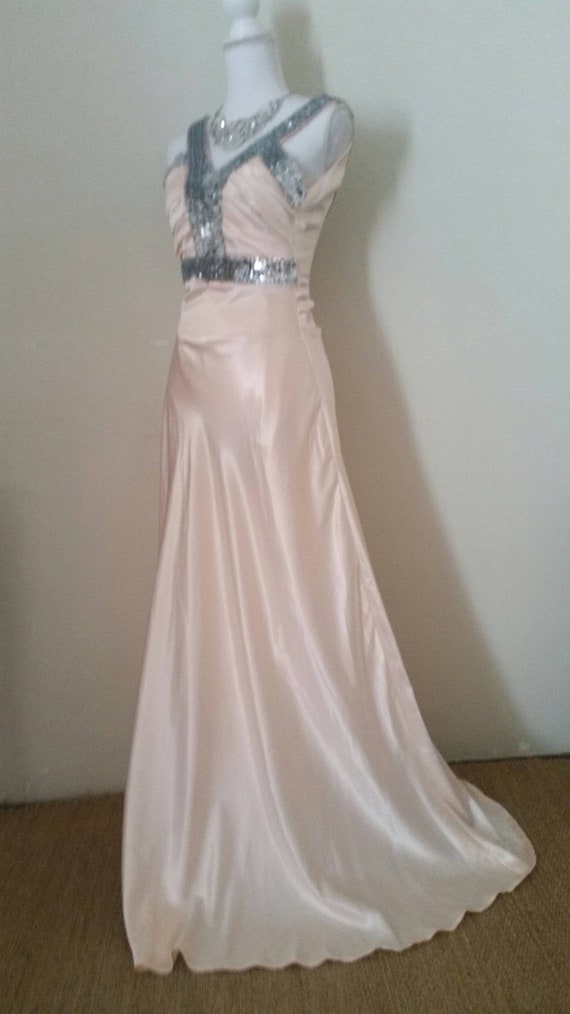 vintage wedding gown, 90s does 30s, blush peach co