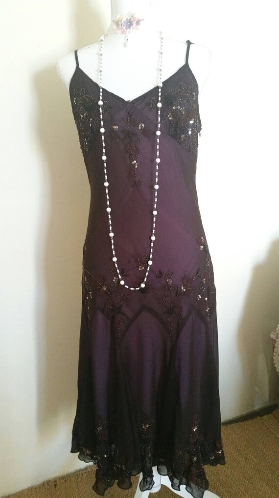 vintage beaded dress, evening dress, 90s does 20s,