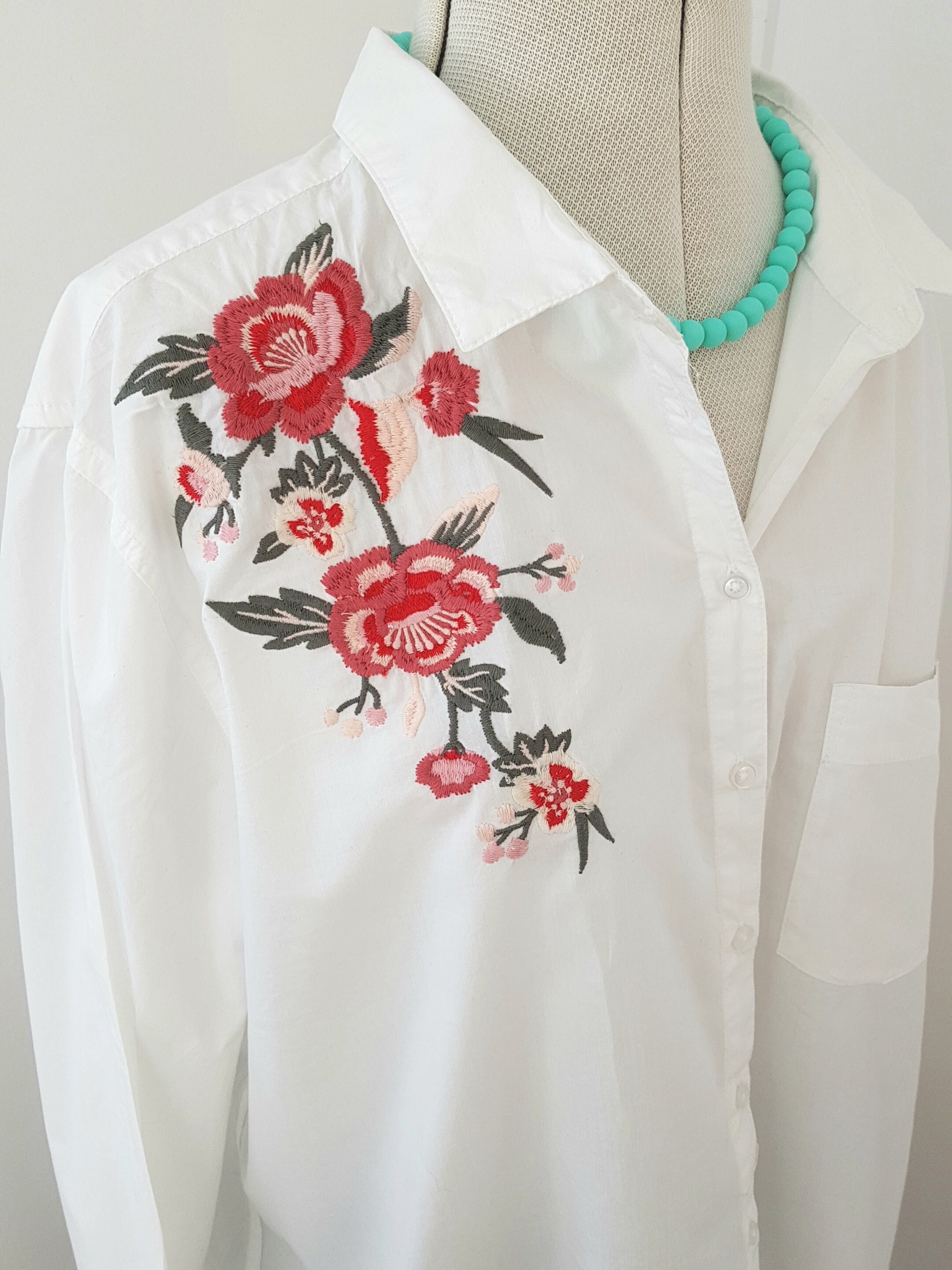 Embroidered Flower Long Sleeve Shirt - Ready to Wear