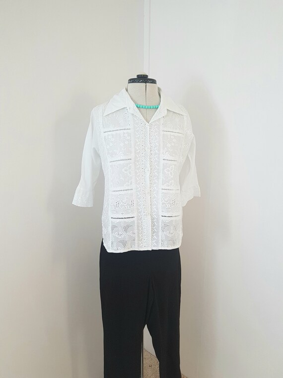 white embroidered blouse, lacy top, embroideryclot
