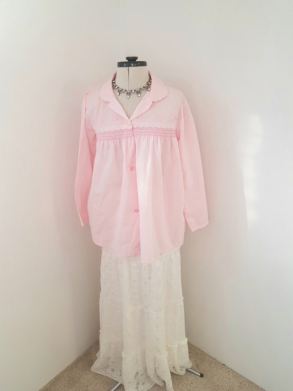 pink bed jacket, 80s vintage underwear,  pink lin… - image 2