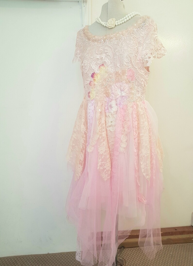 boho wedding dress, fairy tutu alternative, peach pink, romantic tattered, one of a kind image 1