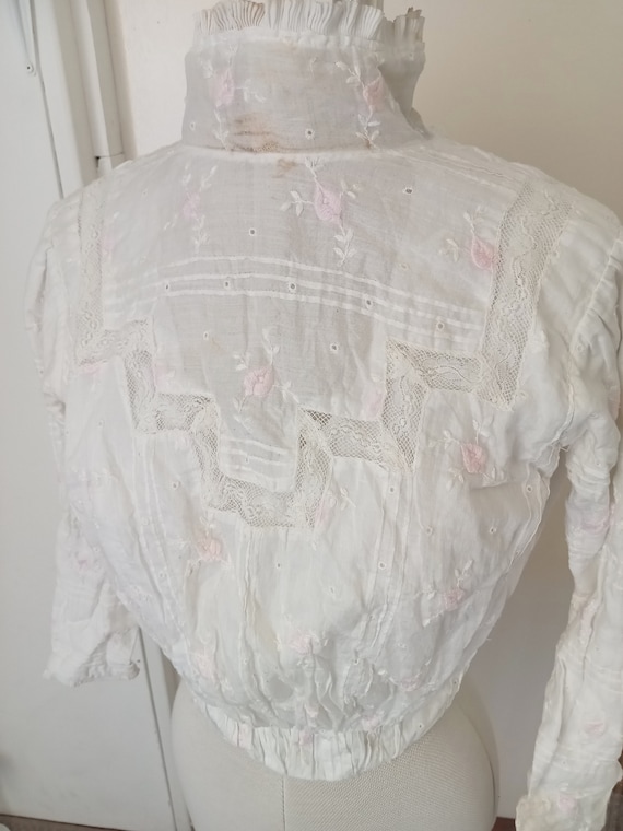 Antique Edwardian blouse, RARE coloured embroidery