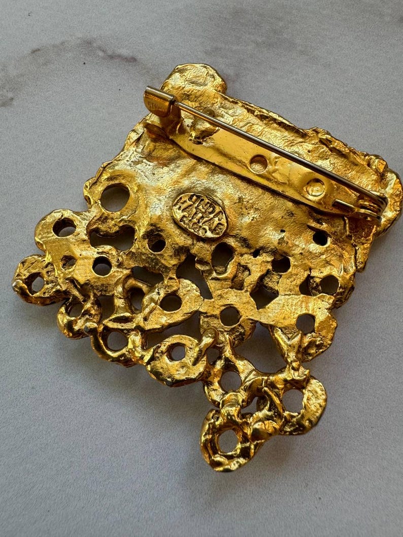 Broche Vintage Linda Hattab Paris - Occasion - Bijou De Créateur - Style Rétro