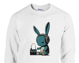 Felpa retrò con coniglietto per amanti della musica / Regalo vintage con coniglietto / Felpa girocollo classica unisex / Gildan® 18000