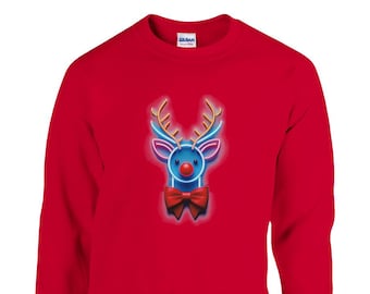 Neonjul Rudolf med den röda näsan Ren | Klassisk unisex tröja med rund hals | Gildan® 18000