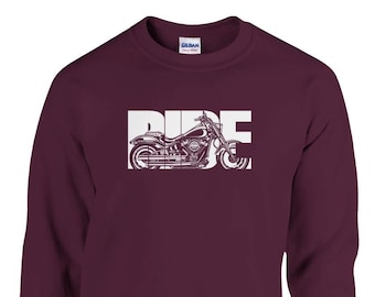 RIDE Motorcycle Graphic Shirt | Biker Sweater | Bike Lover Gift | Love Motorcycles | Classic Unisex Crewneck Sweatshirt | Gildan® 18000