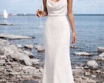 Handmade Linen Wedding Dress, Minimalist Boho Beach Bridal Maxi
