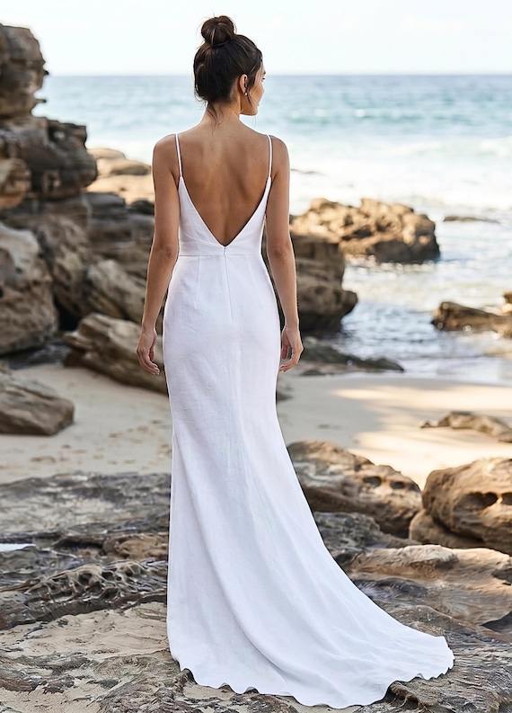 relaxed beach wedding dresses Pure Linen Dress, Minimalist Bridal Gown, Occasion Wear, Custom Size Summer Maxi Color:Blue multi floral A-line Spaghetti Strap Knee this Beach Occasion Wear Half Sleeve Jersey Dress