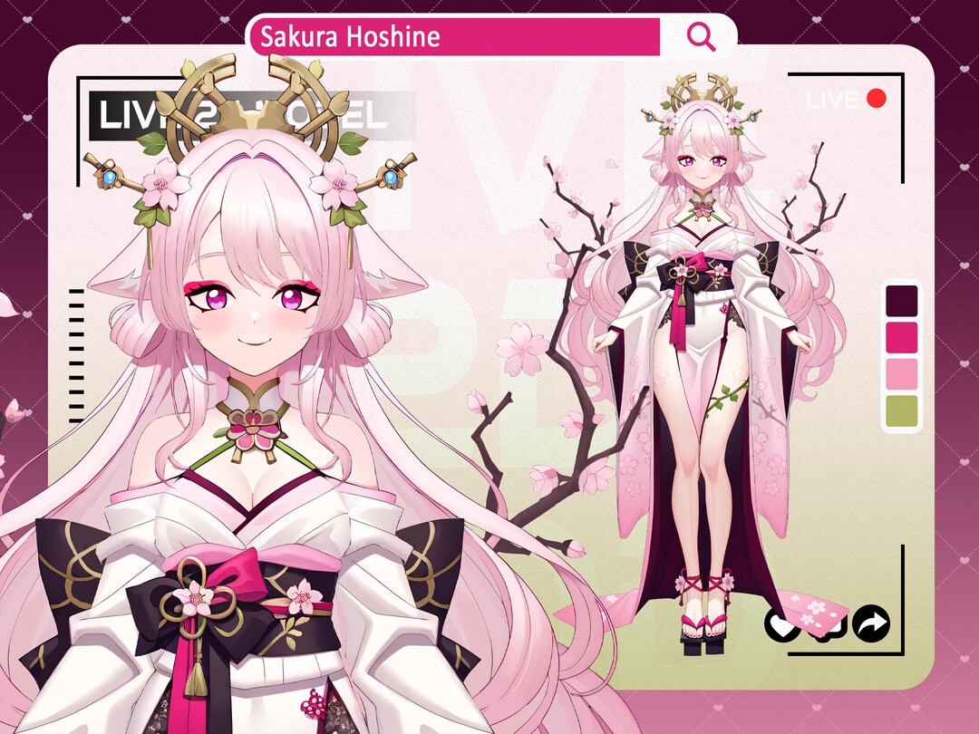 Anime Sakura Vtuber Model | Spring Cherry Blossom Girl, Kimono Live2d ...