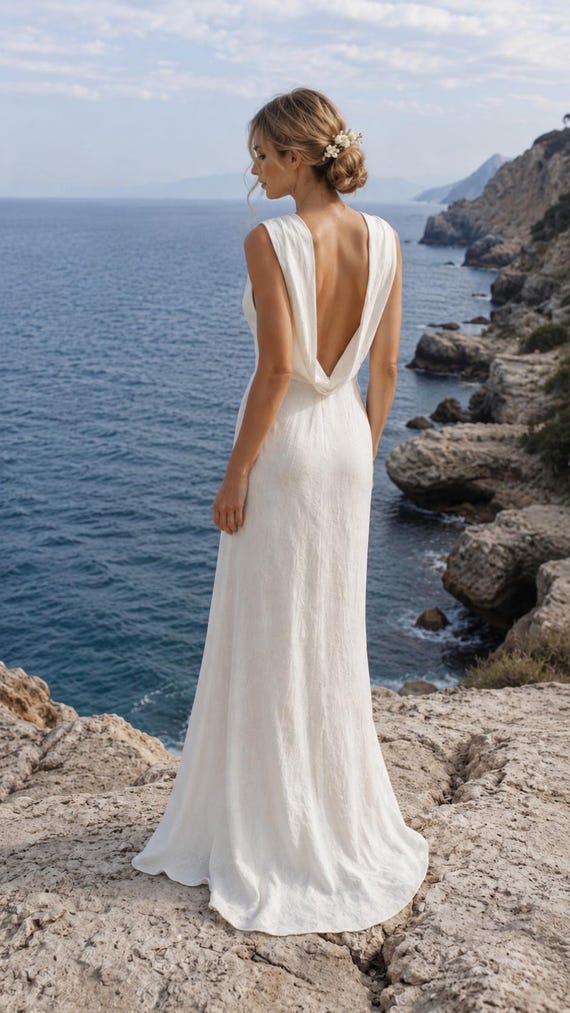 sleeveless backless wedding dress Linen Dress, Beach Bridal Gown, Minimalist Silhouette Black Backless Halter Mini Web Collection: NYE Maxi Dresses Color:Dark pink Crafted from a luminescent