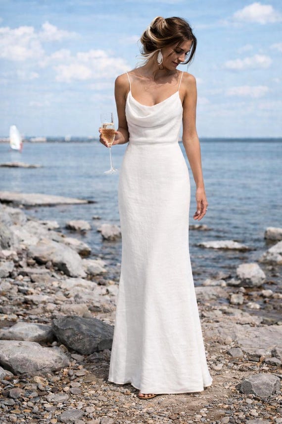 Handmade Linen Wedding Dress, Minimalist Boho Beach Bridal Maxi