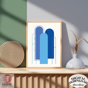 Blue Abstract Geometric Print: Boho Minimalist Wall Art (Digital Download