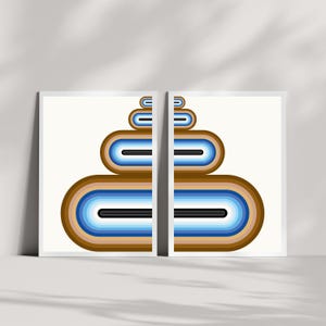 Retro Abstract Wall Art Set of 2, Mid Century Modern Printable Art, Minimal Geometric Digital Download, Blue Brown Home Decor Vision Board