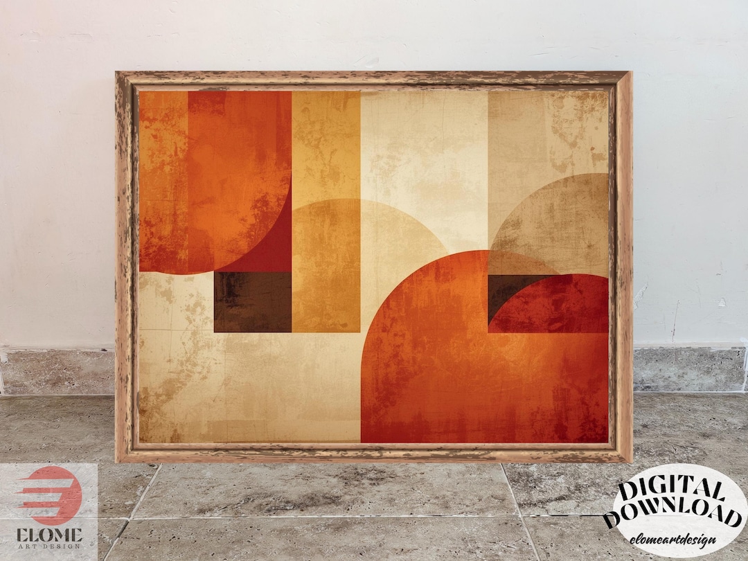 Mid Century Modern Geometric Wall Art Print, Abstract Shapes in Autumn ...