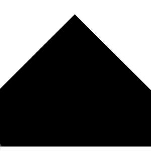 Pode incluir: Uma forma geométrica preta sólida que se assemelha a uma casa ou triângulo, contra um fundo branco. A forma é um design simples e arrojado, com linhas limpas e uma aparência plana e opaca. A imagem é um gráfico minimalista.