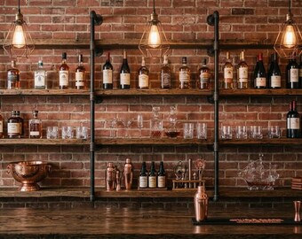 4 Tiers Industrial Style | Wall Shelve | Wall shelf unit made of round iron pipes and solid wood Free Shipping to US Continental !