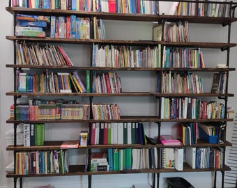Industrial Pipe & Solid Wood Shelving Unit, Rustic Bookcase