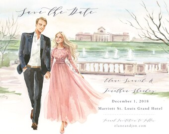 Wedding Thank You Card Design - Watercolor Sketch, illustration, Couple Portrait, Bride Groom, Engagement Announcement by Reani on Etsy