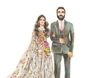 Original Watercolor Wedding Portrait - Custom Couple Illustration, Watercolour Painting, Bespoke Bride and Groom Artwork, Wedding Gift