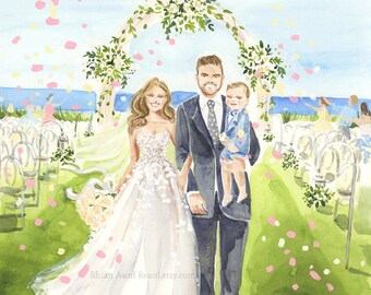 Custom Wedding Portrait, Bride Groom Portrait, Custom Wedding Illustration, Wedding Gift, Save the Date Art, , Couple Portrait by Reani