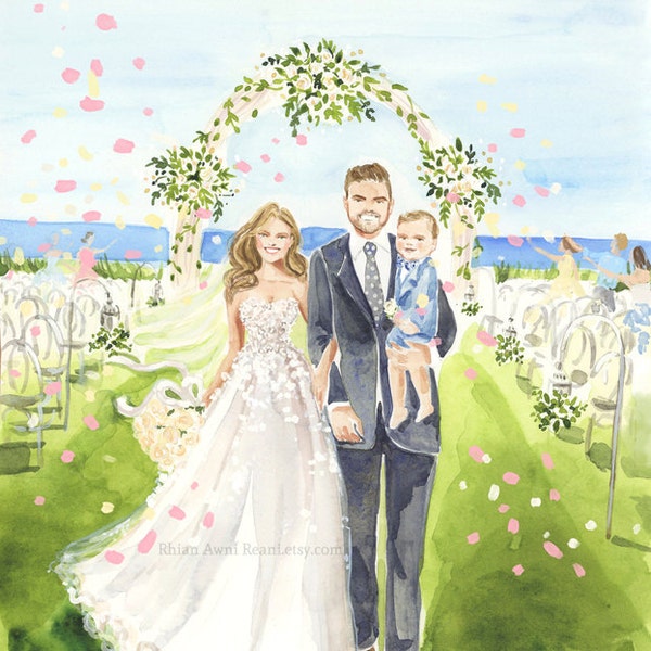 Custom Wedding Portrait, Bride Groom Portrait, Custom Wedding Illustration, Wedding Gift, Save the Date Art, , Couple Portrait by Reani