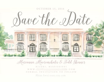 Watercolor Save the Date Card - CustoWedding Portrait, Invite, Wedding Venue, Engagement Announcement, Couple Illustration Sketch - Reani