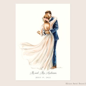 Retrato de boda de acuarela Impresión personalizada - Novia y novio, Ilustración de pareja, Tarjeta imprimible de boda, Impresión de arte digital