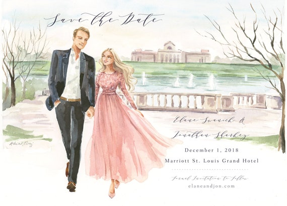 Save The Date Watercolor Sketch Design Wedding Etsy