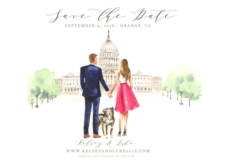 Watercolor Save the Date Sketch, Wedding Portrait, Illustration, Bride and Groom, , Couple, Engagement Announcement by Rhian on Etsy image 2