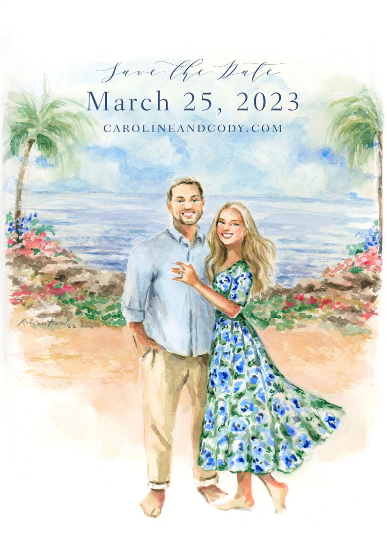 Custom Watercolor Portrait from a Photo, Couple Portrait, Watercolor illustration, Save the Date, Hand Drawn, Personalized Save The Date image 5