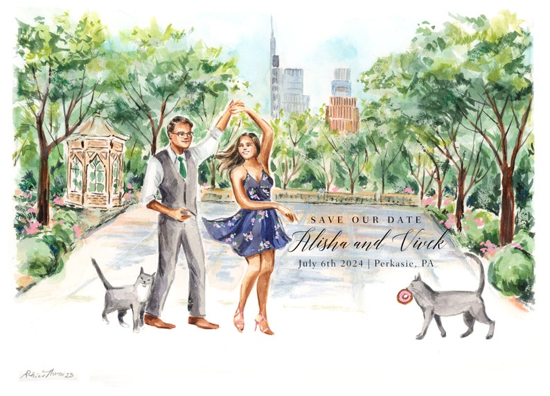 Custom Watercolor Portrait from a Photo, Couple Portrait, Watercolor illustration, Save the Date, Hand Drawn, Personalized Save The Date image 2