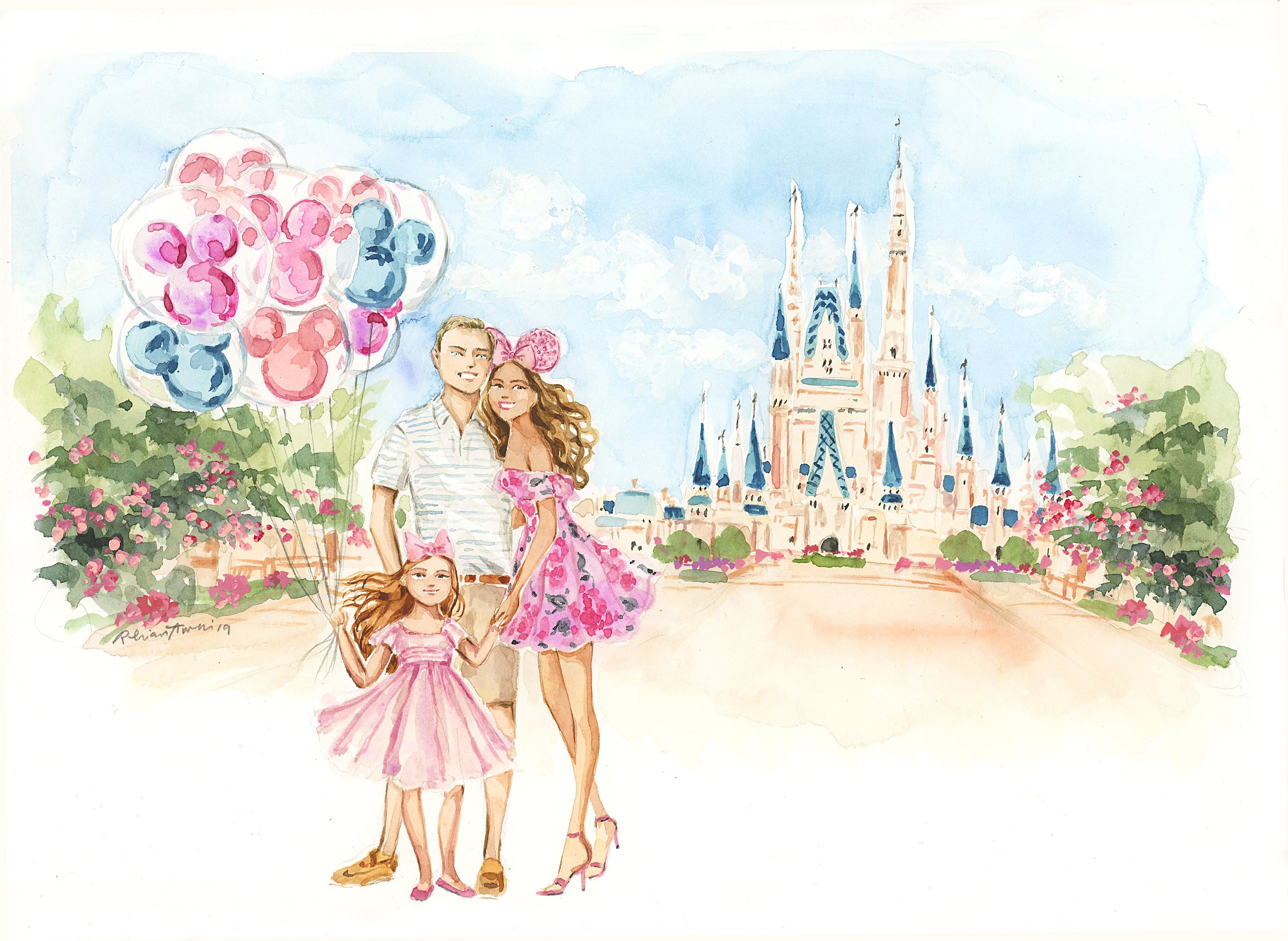 Custom Family Portrait Watercolor Family Illustration, Christmas Gift