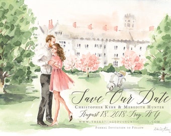 Watercolor Save the Date - Sketch, Wedding Portrait, Illustration, Bride and Groom, , Couple, Engagement Announcement by Rhian on Etsy