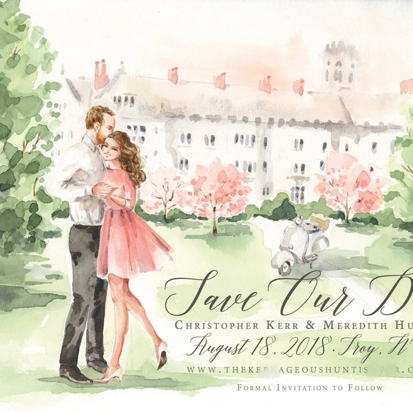 Watercolor Save the Date - Sketch, Wedding Portrait, Illustration, Bride and Groom, , Couple, Engagement Announcement by Rhian on Etsy