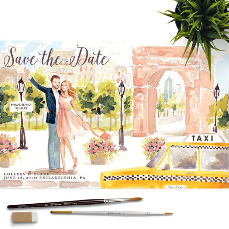 Watercolor Save the Date Sketch, Wedding Portrait, Illustration, Bride and Groom, , Couple, Engagement Announcement by Rhian on Etsy image 7